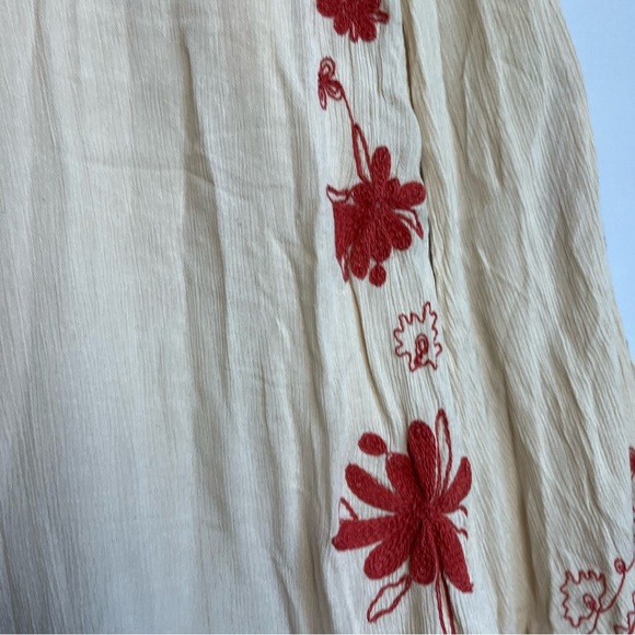 Free People Skyfall Embroidered Tunic Dress Sz M Cream Boho Bell Sleeve READ - Picture 10 of 16